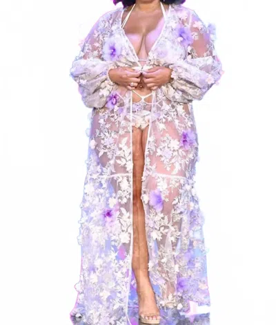 Gyv Me Body Duchess Lace Robe In Champagne Flowers In Beige
