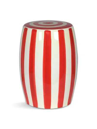 H&d Decor Ceramic Stool In Red Stripe