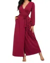 H&h Fashion Long Sleeve Maxi Dress In Wine In Burgundy