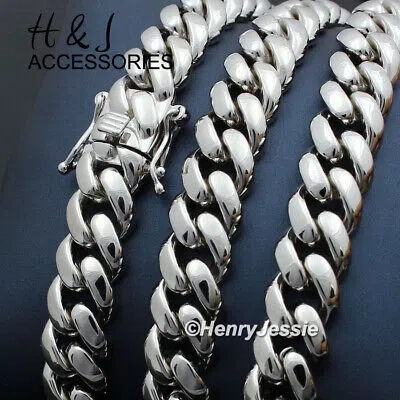 Pre-owned H&j Jewelry 24"men 925 Sterling Silver 10mm Heavy Plain Miami Cuban Curb Chain Necklacesn20