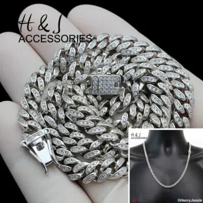 Pre-owned H&j Jewelry 24"men 925 Sterling Silver 6mm Bling Cz Miami Cuban Curb Chain Necklacesn19 In White/colorless