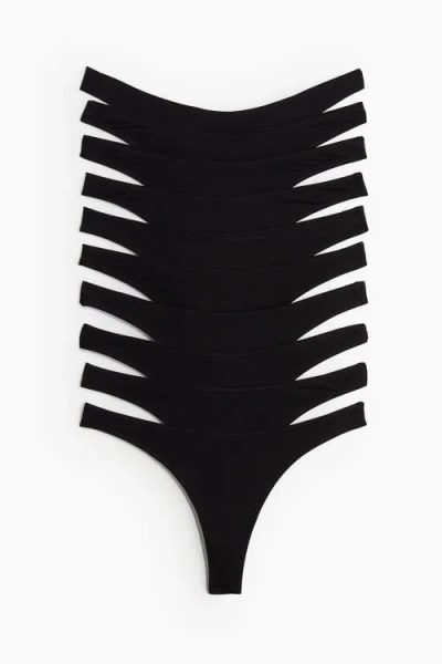H&m 10-pack Cotton Thong Briefs In Black
