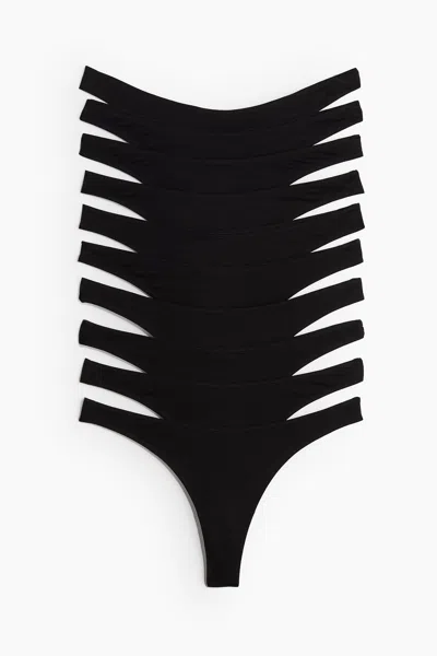 H&m 10-pack Cotton Thong Briefs In Black