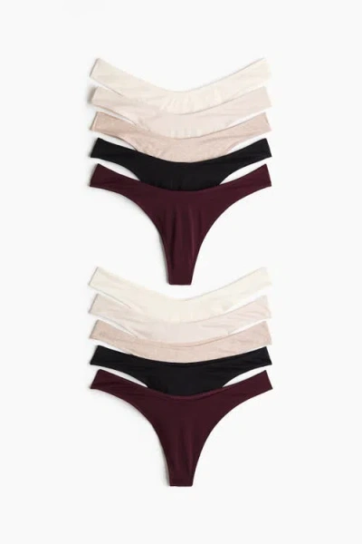 H&m 10-pack Cotton Thong Briefs In Brown