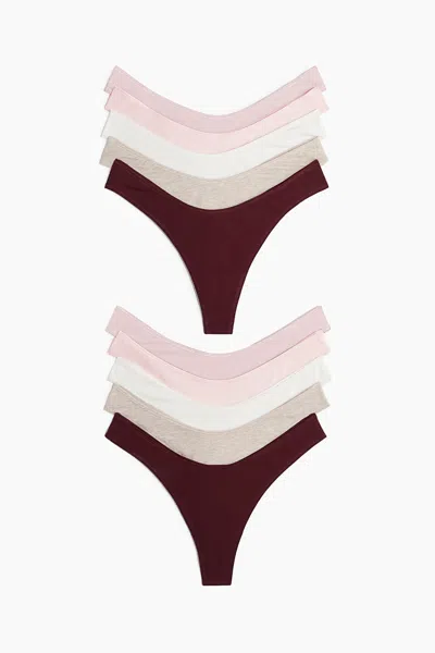 H&m 10-pack Cotton Thong Briefs In Burgundy/light Beige/white