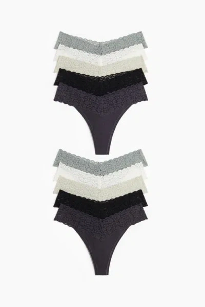H&m 10-pack Lace Thong Briefs In Multi