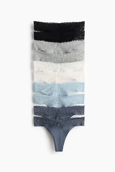 H&m 10-pack Lace Thong Briefs In Blue