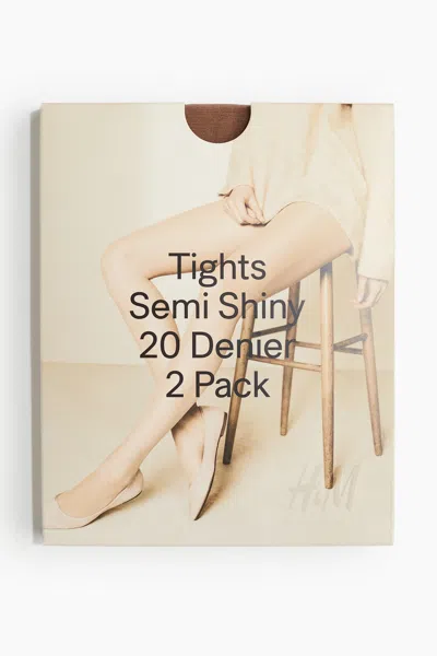 H&m 2-pack 20 Denier Tights In Brown