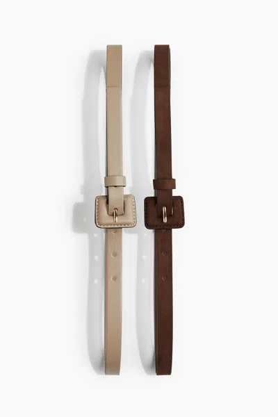 H&m 2-pack Belts In Brown/beige