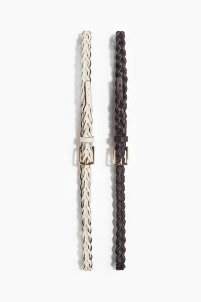 H&m 2-pack Braided Waist Belts In Dark Brown/light Beige
