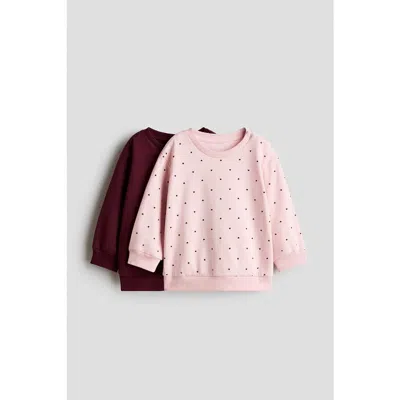 H&m Babies'  2-pack Brushed-inside Sweatshirts In Pink