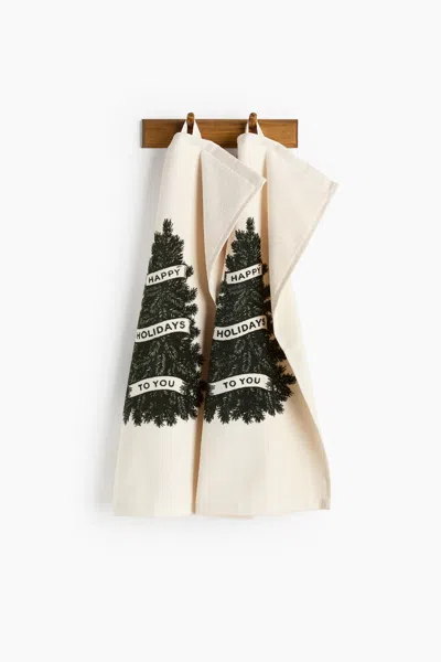 H&m 2-pack Christmas-themed Guest Towels In Cream/happy Holidays