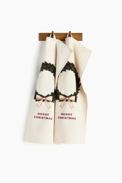 H&m 2-pack Christmas-themed Guest Towels In Cream/merry Christmas