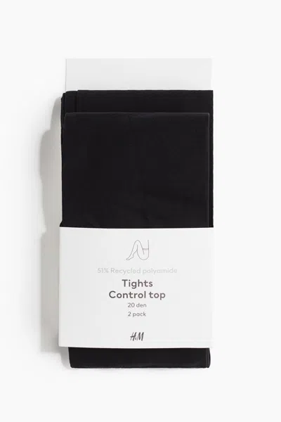 H&m 2-pack Control-top Tights 20 Denier In Blue