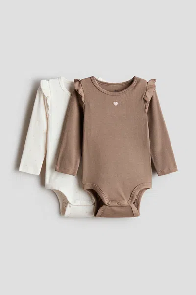 H&m Babies' 2-pack Cotton Bodysuits In Brown