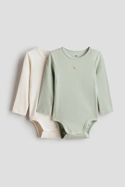 H&m Babies' 2-pack Cotton Bodysuits In Brown