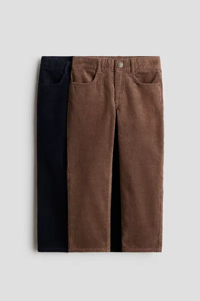 H&m Kids' 2-pack Cotton Corduroy Pants In Brown