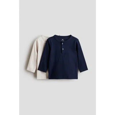 H&m Babies'  2-pack Cotton Henley Tops In Multi