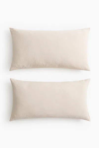 H&m 2-pack Cotton Muslin Pillowcases In Brown