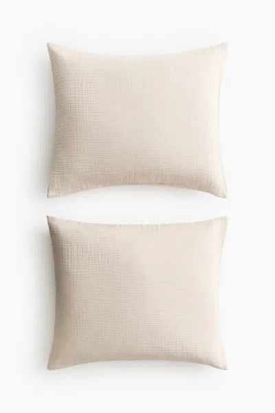 H&m 2-pack Cotton Muslin Pillowcases In Brown