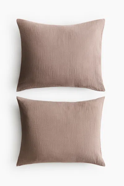 H&m 2-pack Cotton Muslin Pillowcases In Neutral