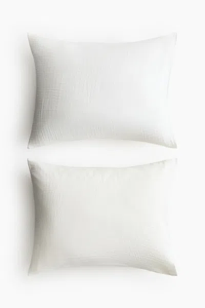 H&m 2-pack Cotton Muslin Pillowcases In White