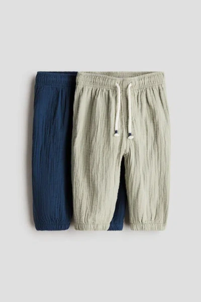 H&m Babies'  2-pack Cotton Muslin Trousers In Multi