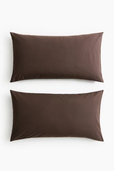 H&m 2-pack Cotton Pillowcases In Brown