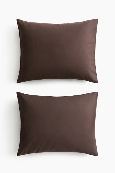 H&m 2-pack Cotton Pillowcases In Brown