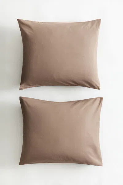 H&m 2-pack Cotton Pillowcases In Brown