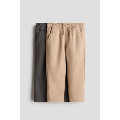 H&m Kids'  2-pack Cotton Pull-on Trousers In Brown