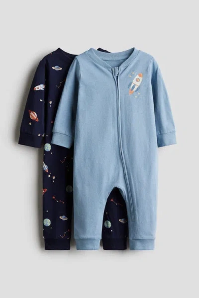 H&m Babies'  2-pack Cotton Sleepsuits In Blue