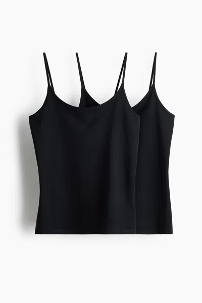 H&m 2-pack Cotton Tank Tops In Black