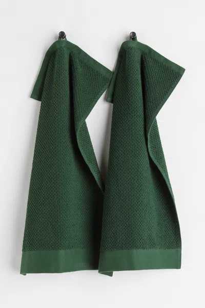 H&m 2-pack Cotton Terry Guest Towels In Green