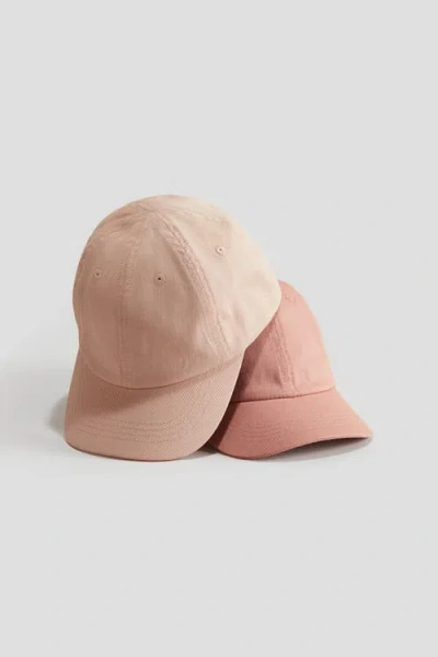 H&m Kids'  2-pack Cotton Twill Caps In Pink