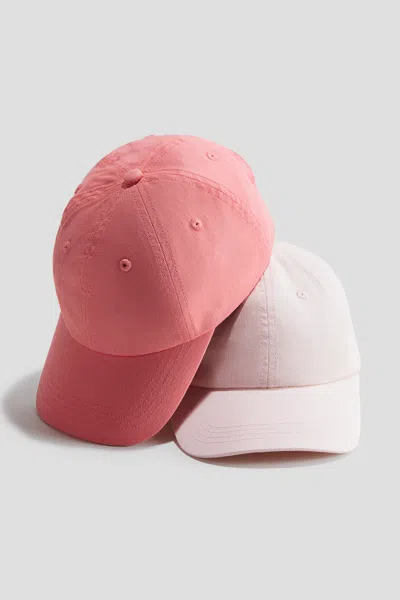 H&m Kids' 2-pack Cotton Twill Caps In Pink