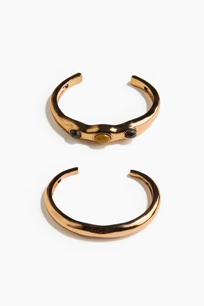 H&m 2-pack Cuff Bracelets In Gold-colored