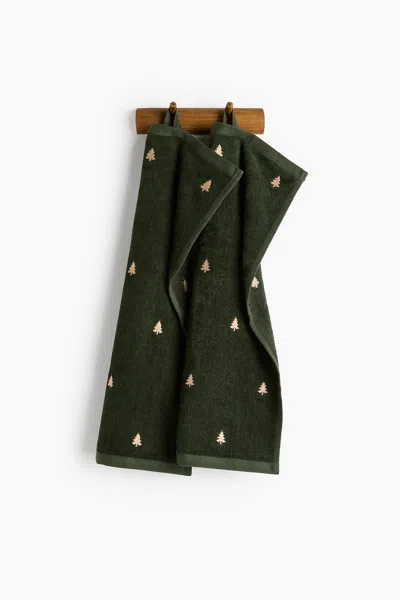 H&m 2-pack Embroidered Guest Towels In Green