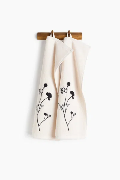 H&m 2-pack Embroidered-detail Guest Towels In White