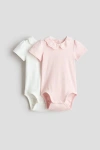 H&m Babies'  2-pack Embroidery-detail Bodysuits In Multi