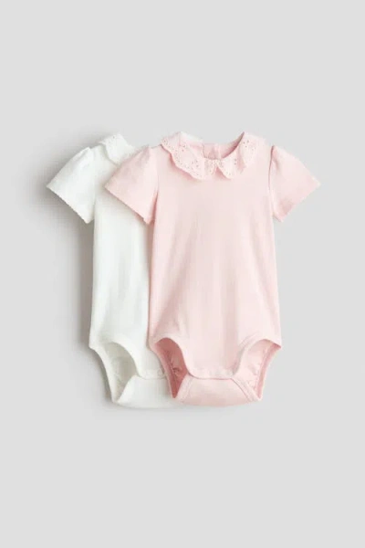 H&m Babies'  2-pack Embroidery-detail Bodysuits In Multi