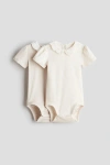H&m Babies'  2-pack Embroidery-detail Bodysuits In White