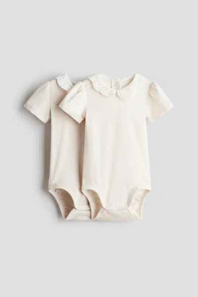 H&m Babies'  2-pack Embroidery-detail Bodysuits In White
