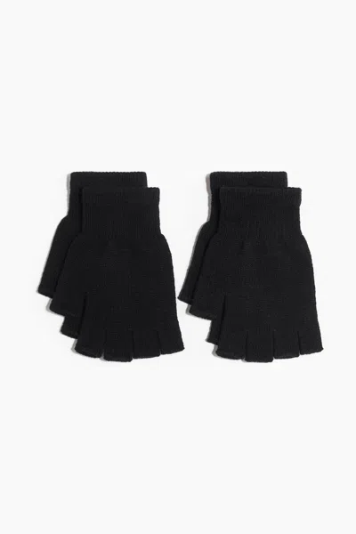 H&m 2-pack Fingerless Gloves In Black