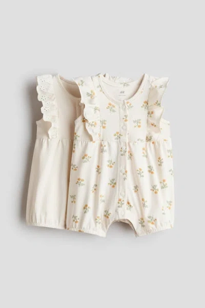 H&m Babies'  2-pack Frill-detail Romper Suits In Brown