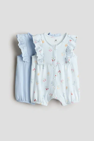 H&m Babies'  2-pack Frill-detail Romper Suits In Blue