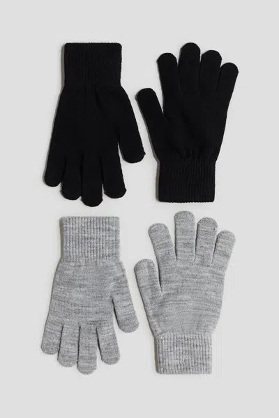 H&m Kids' 2-pack Gloves In Black/gray Melange