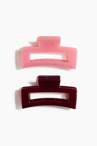 H&m 2-pack Hair Claws In Burgundy/pink