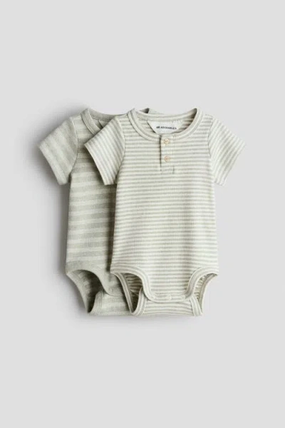H&m Babies'  2-pack Henley Bodysuits In Green