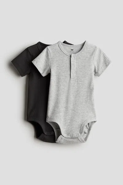 H&m Babies' 2-pack Henley Bodysuits In Multi